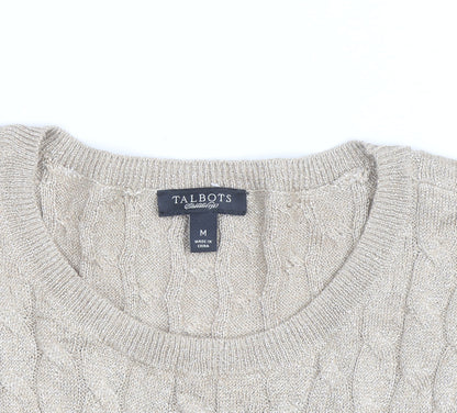 Talbots Women Beige Cable-Knit Crew Neck Jumper Medium