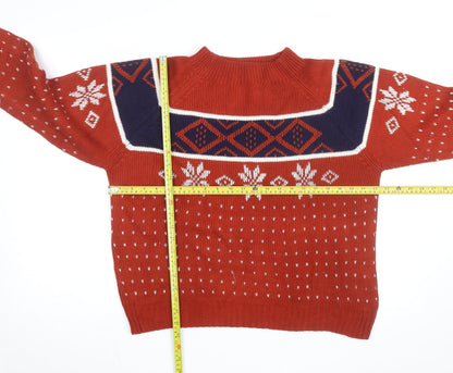 Vintage JCPenney Men’s Red Fair Isle Knit Jumper Small Classic Fit
