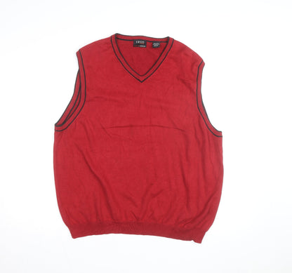IZOD Men's Red V-Neck Cotton Blend Sleeveless Vest Jumper L