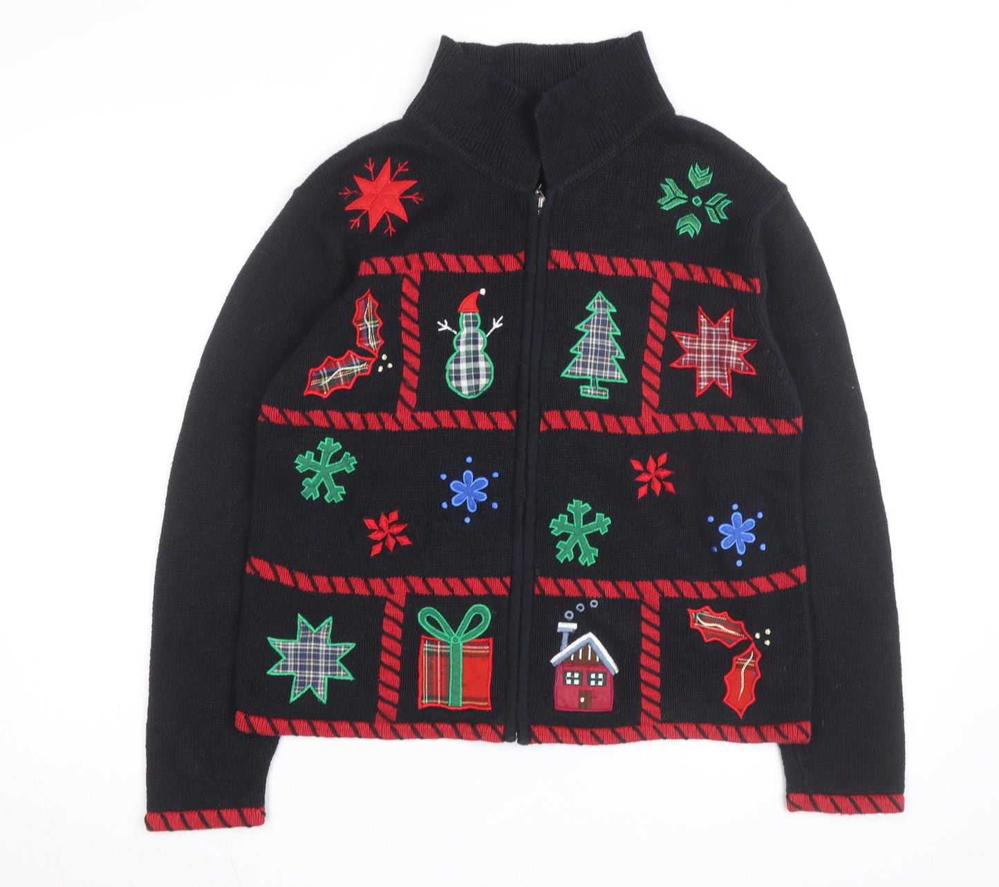 Holiday Lodge Women's Black Christmas Full Zip Jumper Size S