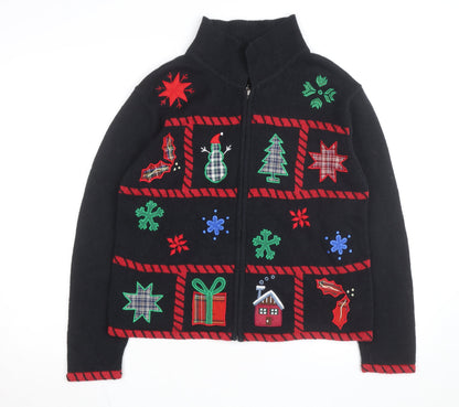 Holiday Lodge Women's Black Christmas Full Zip Jumper Size S