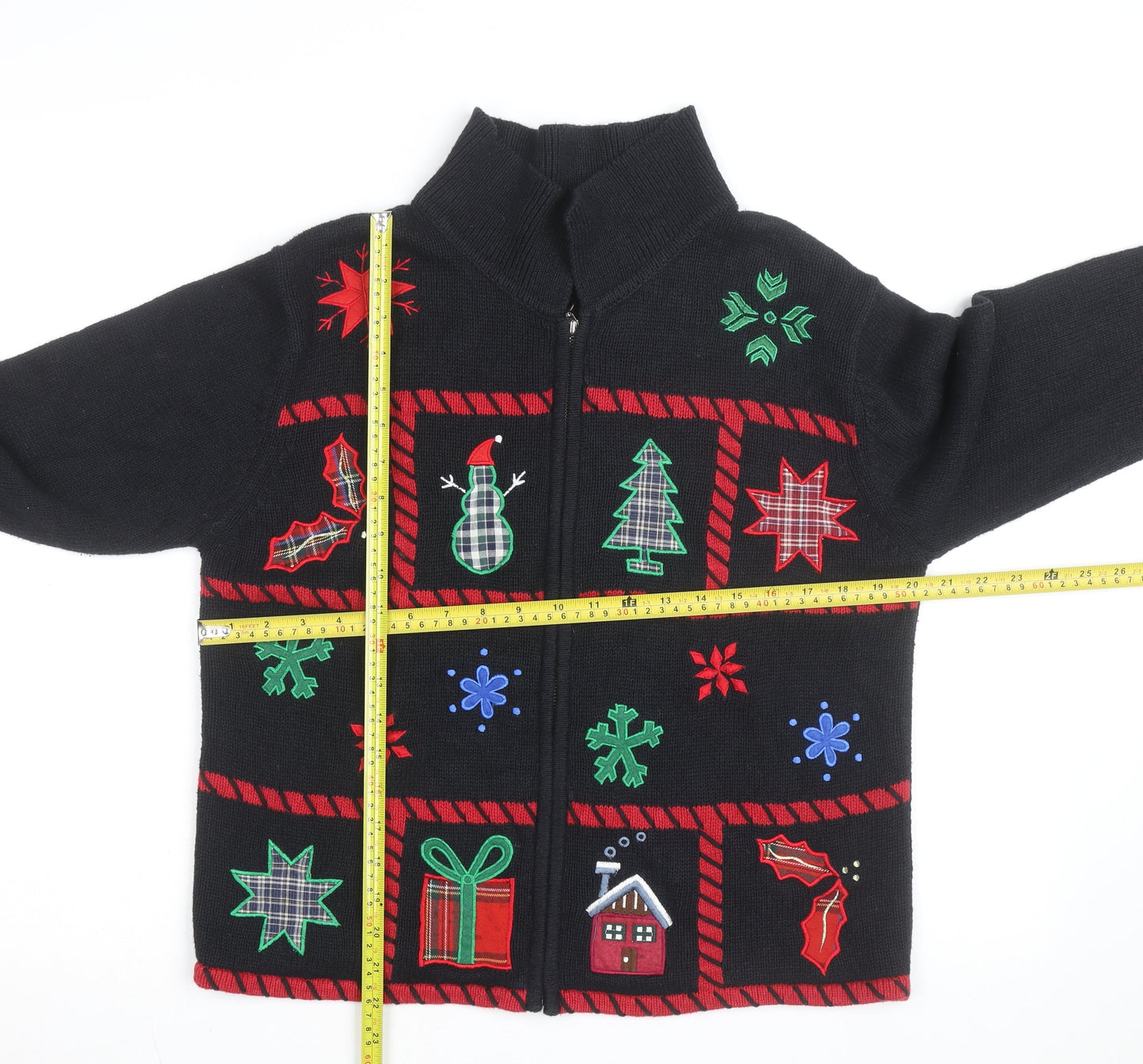 Holiday Lodge Women's Black Christmas Full Zip Jumper Size S