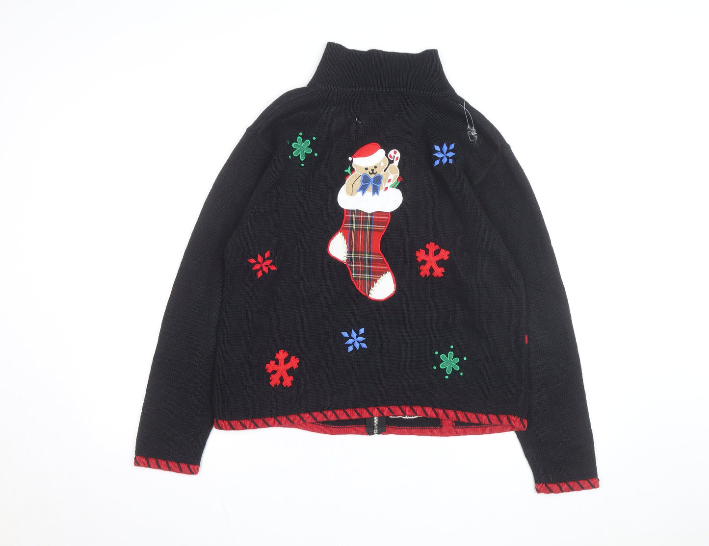 Holiday Lodge Women's Black Christmas Full Zip Jumper Size S