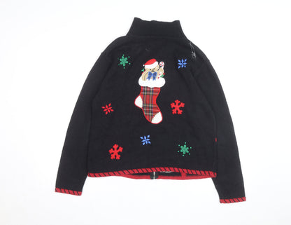 Holiday Lodge Women's Black Christmas Full Zip Jumper Size S