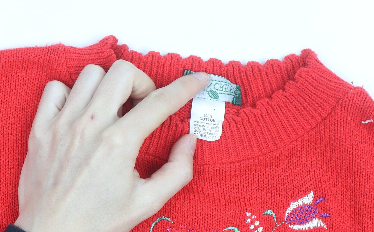 Cabin Creek Womens Red Embroidered Cotton Pullover Jumper M