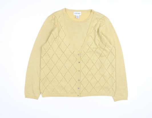 Alfred Dunner Beige V-Neck Argyle Knit Cardigan M Unisex Wool Blend