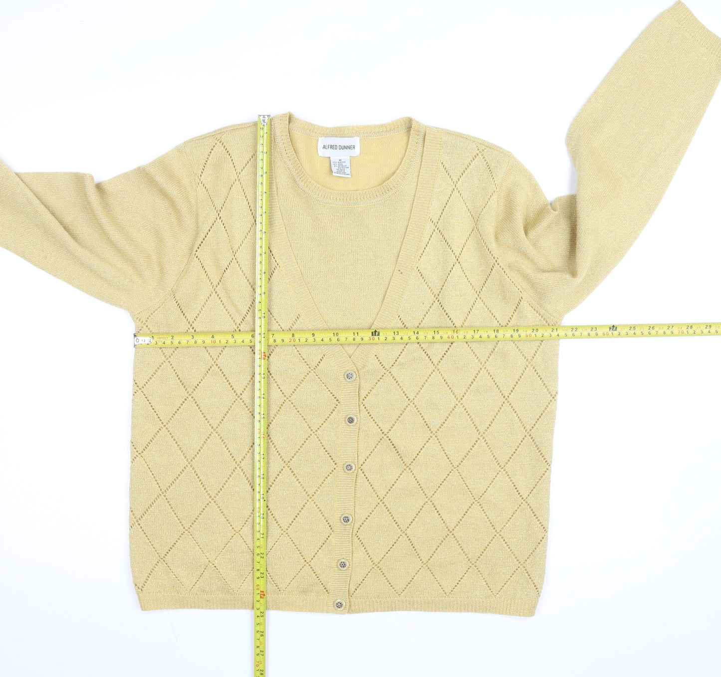 Alfred Dunner Beige V-Neck Argyle Knit Cardigan M Unisex Wool Blend