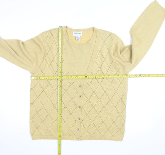 Alfred Dunner Beige V-Neck Argyle Knit Cardigan M Unisex Wool Blend