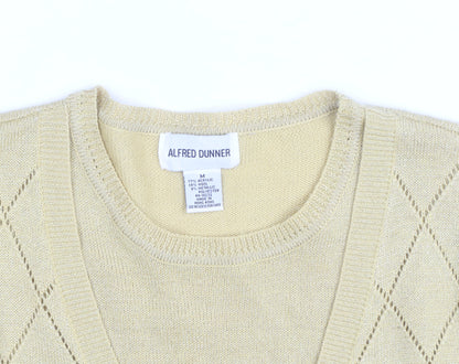 Alfred Dunner Beige V-Neck Argyle Knit Cardigan M Unisex Wool Blend