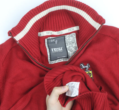 Bruzer Men’s Red 1/4 Zip Knit Jumper Embroidered Small Cotton Blend