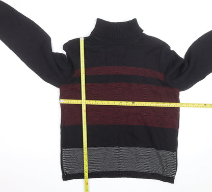 Karen Scott Men's Black Roll Neck Striped Cotton Jumper Size L