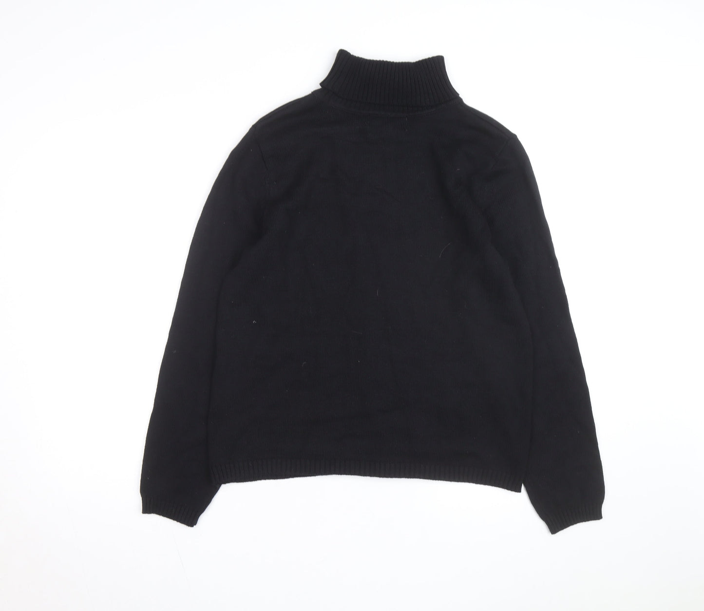 Karen Scott Men's Black Roll Neck Striped Cotton Jumper Size L