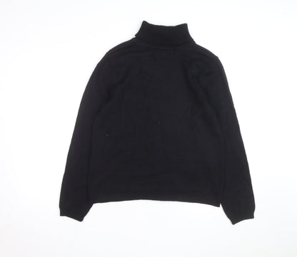 Karen Scott Men's Black Roll Neck Striped Cotton Jumper Size L