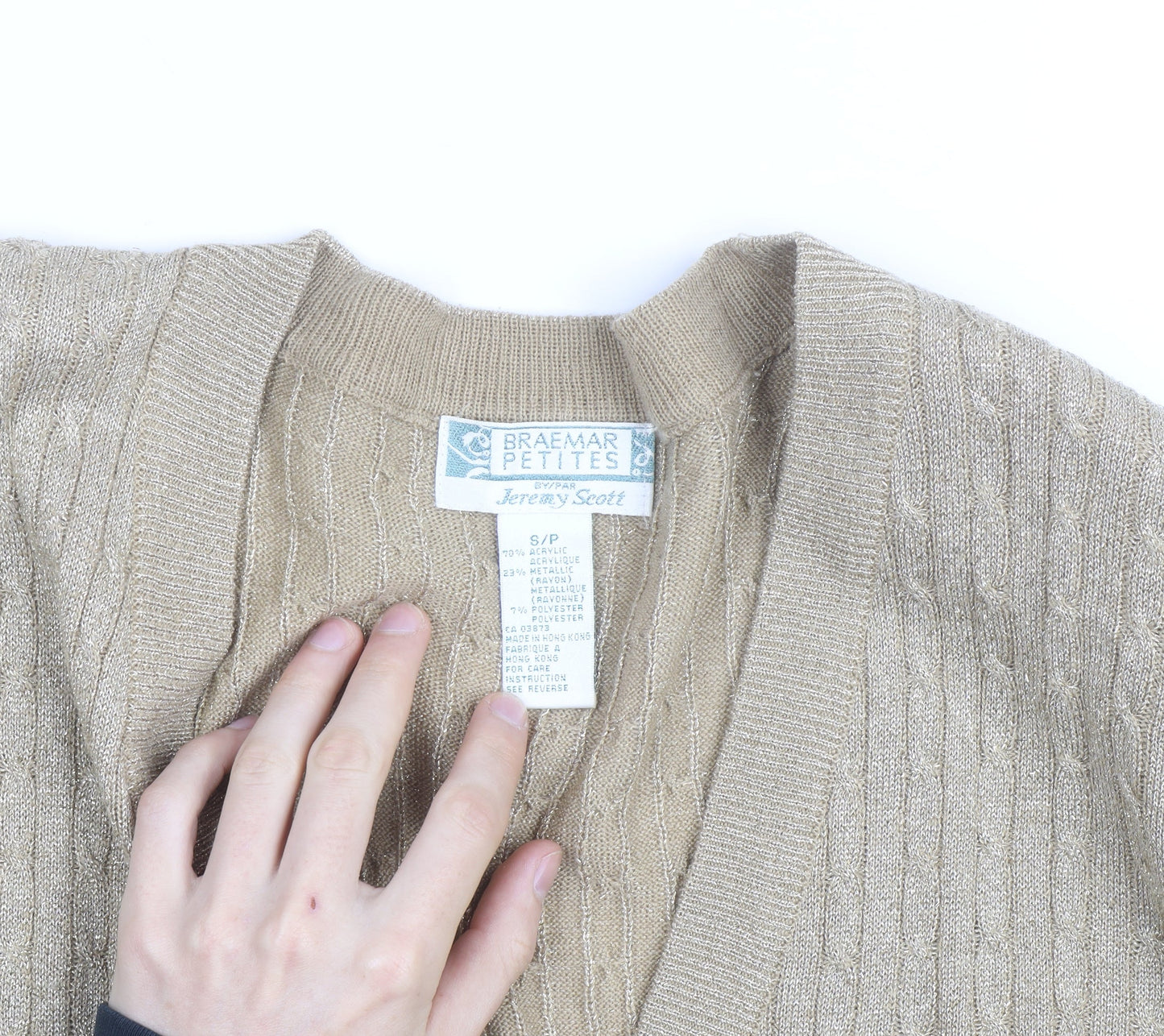 Braemar Petites by Jeremy Scott Beige V-Neck Knit Cardigan S