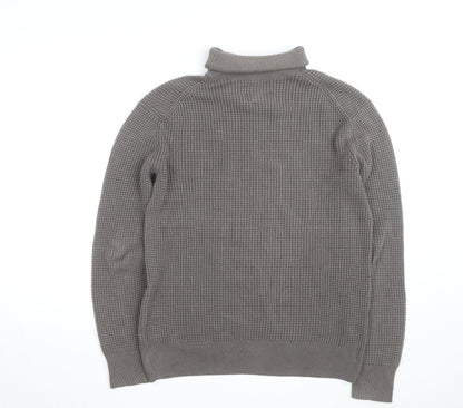 AllSaints Men's Grey XS Roll Neck Waffle-Knit Cotton Jumper