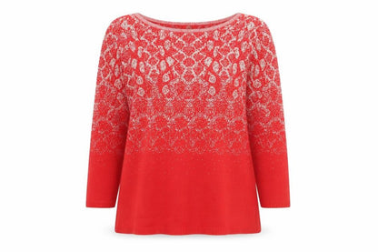 Ruby Rd. Womens Red Metallic Knit 3/4 Sleeve Pullover Jumper Size M