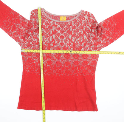 Ruby Rd. Womens Red Metallic Knit 3/4 Sleeve Pullover Jumper Size M
