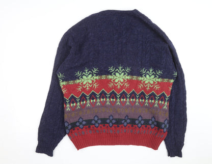 United Colors of Benetton Men's Multicoloured Wool Fair Isle Cardigan L