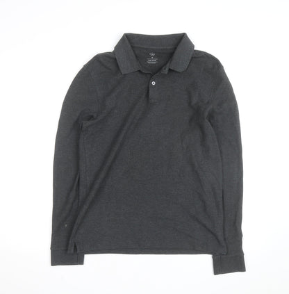 Marks and Spencer Men's Grey Long Sleeve Cotton Polo Shirt M