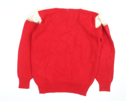Dana Scott Men's Red Beaded Knit V-Neck Jumper M Classic Winter Style