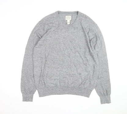 St. John's Bay Men’s Grey V-Neck Cotton Blend Pullover Jumper Size L