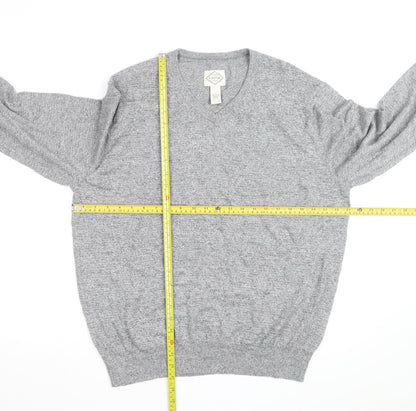 St. John's Bay Men’s Grey V-Neck Cotton Blend Pullover Jumper Size L