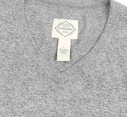 St. John's Bay Men’s Grey V-Neck Cotton Blend Pullover Jumper Size L