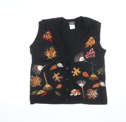 Southern Lady Unisex Black Knit Leaf Pattern Sleeveless Vest L