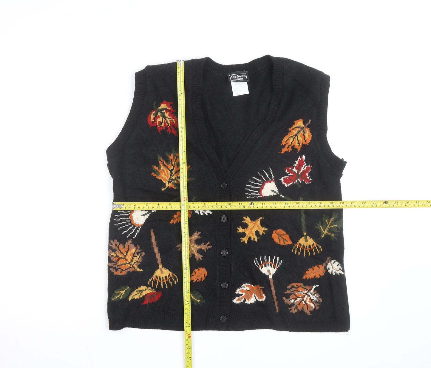 Southern Lady Unisex Black Knit Leaf Pattern Sleeveless Vest L