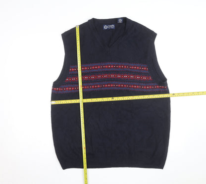 Chaps Men's Blue Fair Isle V-Neck Cotton Knit Vest L