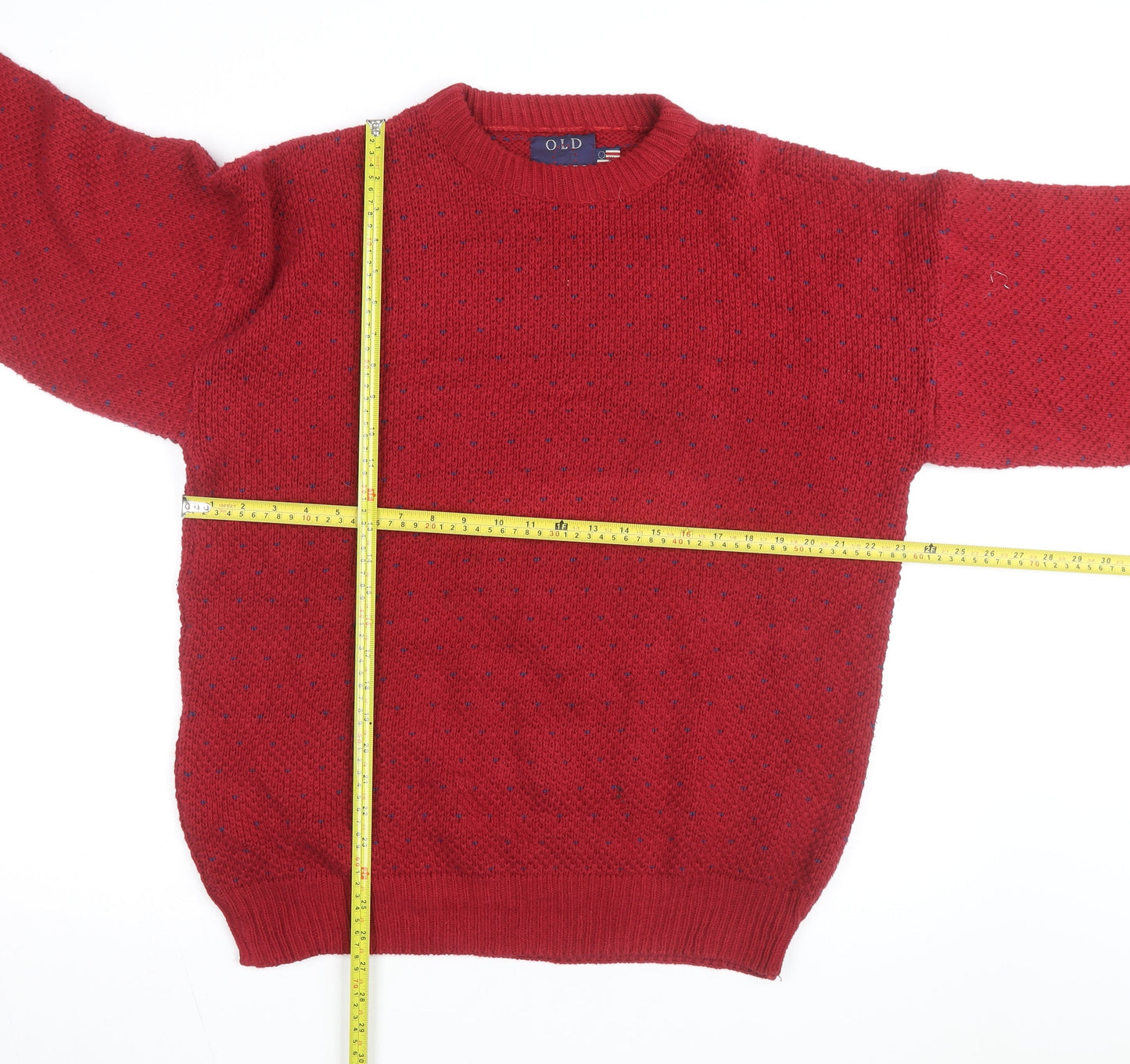 Old Glory Men's Red XL Chunky Knit Cotton Crew Neck Jumper