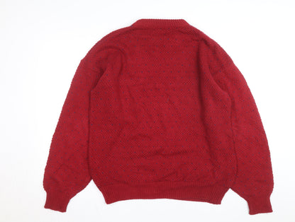 Old Glory Men's Red XL Chunky Knit Cotton Crew Neck Jumper