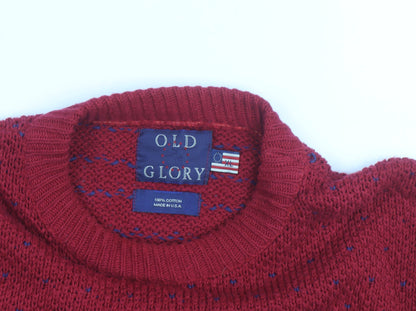 Old Glory Men's Red XL Chunky Knit Cotton Crew Neck Jumper