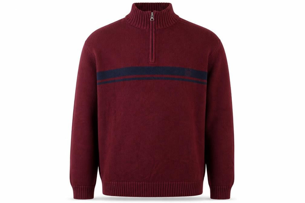 Chaps Men's Red Cotton 1/4 Zip Jumper L High Neck Casual Knitwear