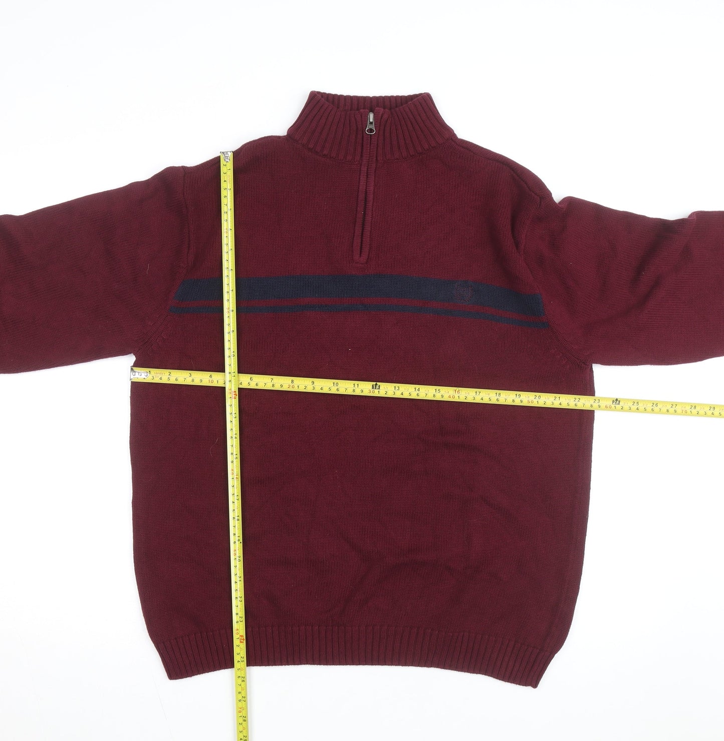 Chaps Men's Red Cotton 1/4 Zip Jumper L High Neck Casual Knitwear