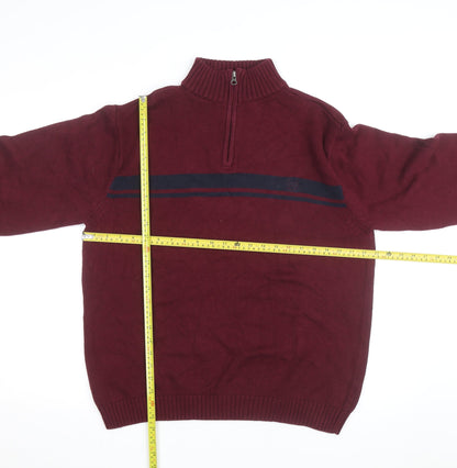 Chaps Men's Red Cotton 1/4 Zip Jumper L High Neck Casual Knitwear
