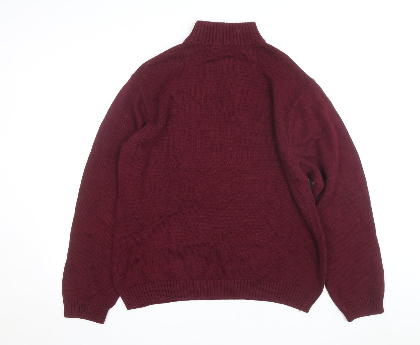 Chaps Men's Red Cotton 1/4 Zip Jumper L High Neck Casual Knitwear