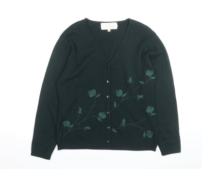 Le Gary Men's Green Wool Embroidered Cardigan M Classic Fit