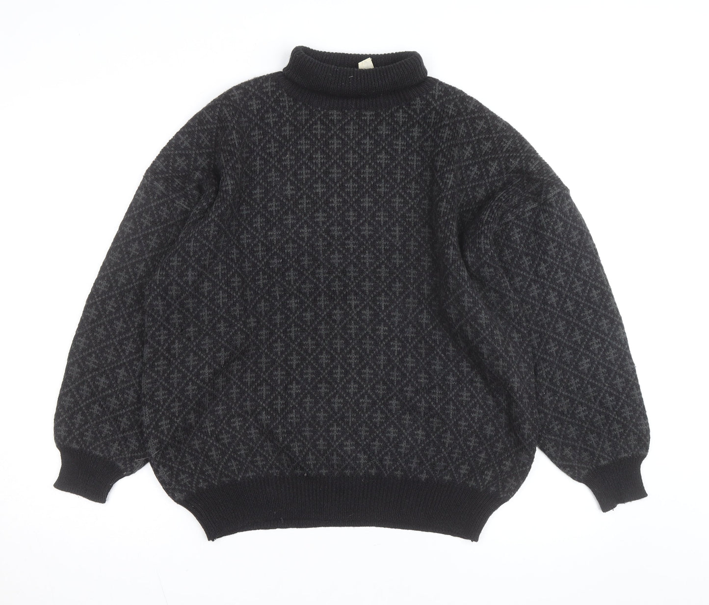 André Christian Men's Black Roll Neck Geometric Knit Jumper M