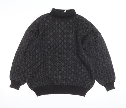 André Christian Men's Black Roll Neck Geometric Knit Jumper M