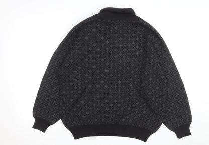 André Christian Men's Black Roll Neck Geometric Knit Jumper M