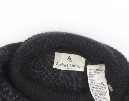André Christian Men's Black Roll Neck Geometric Knit Jumper M