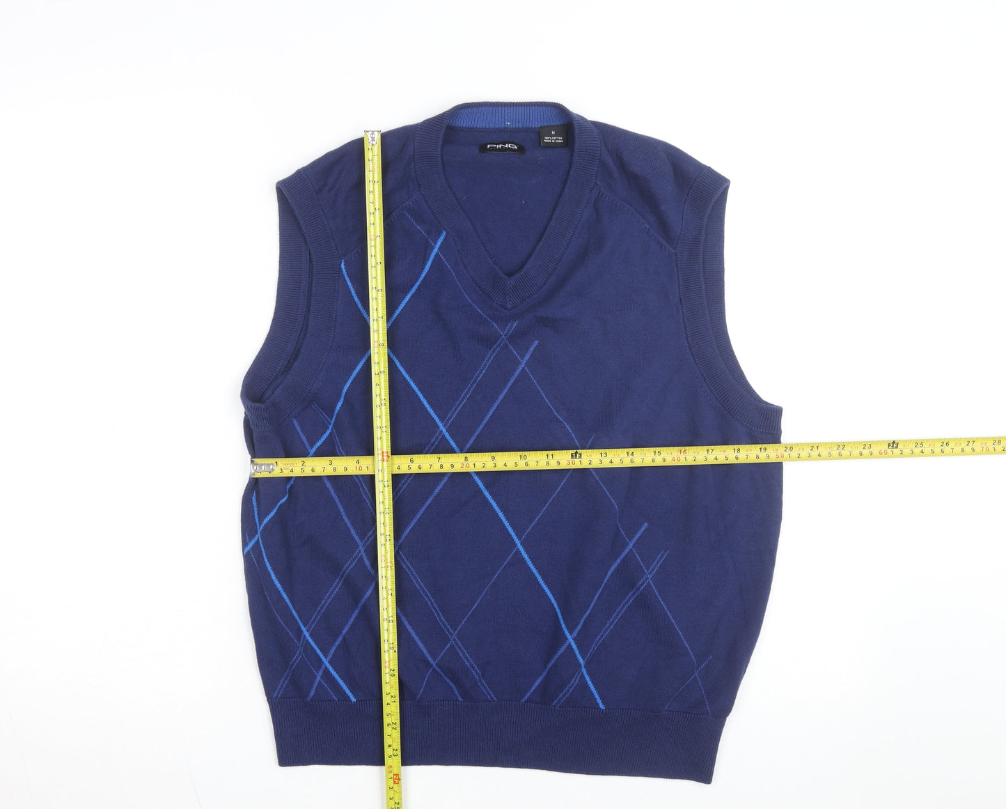 PING Men's Blue Argyle Cotton Golf Vest Jumper Size M