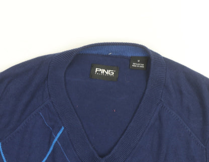 PING Men's Blue Argyle Cotton Golf Vest Jumper Size M