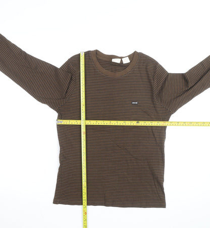 Levi's Girls Brown Striped Long Sleeve T-Shirt Size L Cotton Casual Top