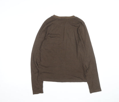 Levi's Girls Brown Striped Long Sleeve T-Shirt Size L Cotton Casual Top