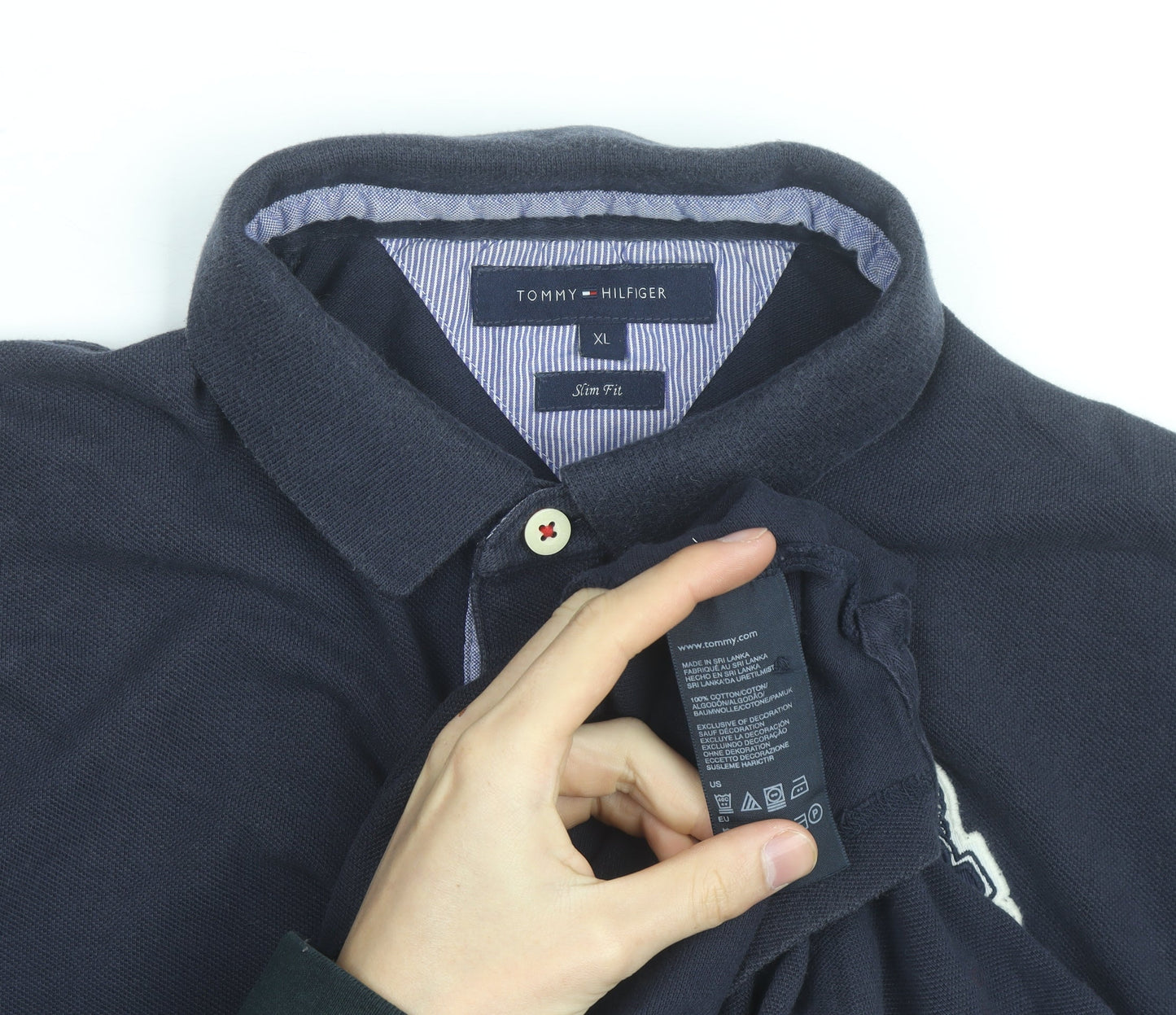 Tommy Hilfiger Men's Blue Slim Fit Polo Shirt XL Embroidered Logo