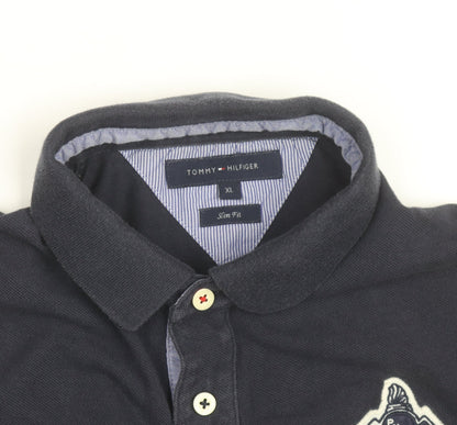 Tommy Hilfiger Men's Blue Slim Fit Polo Shirt XL Embroidered Logo