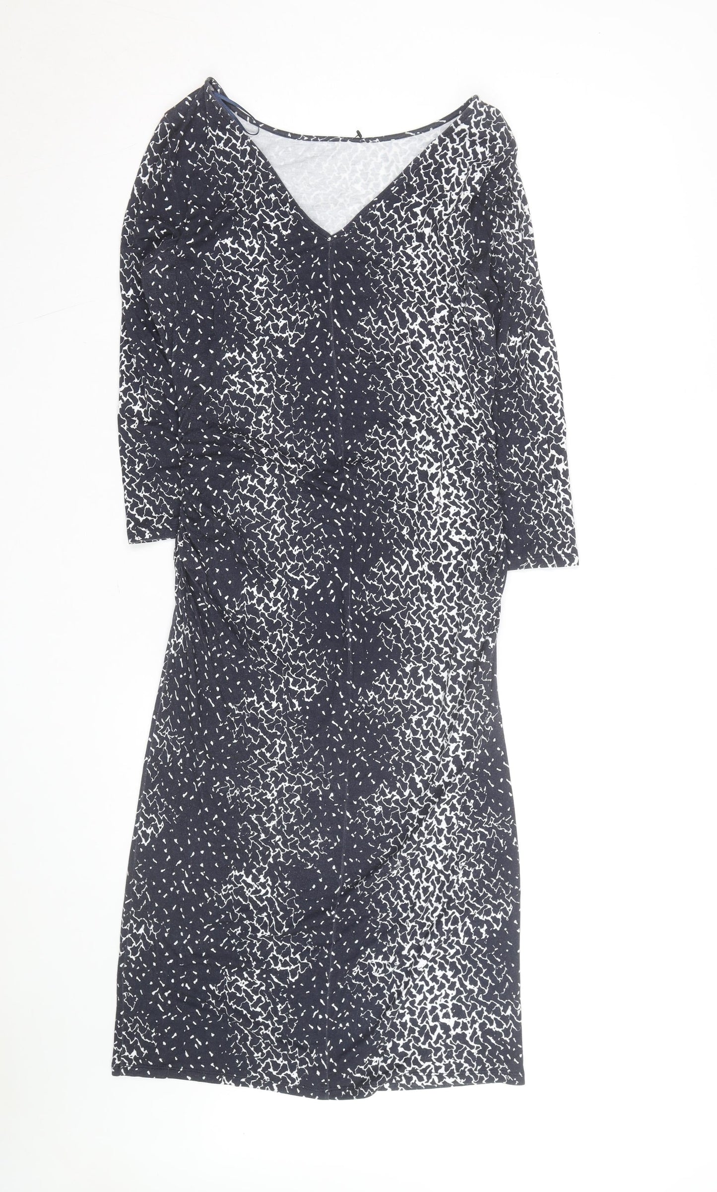 Jaeger Women's Black Geometric V-Neck Bodycon Dress Size 10