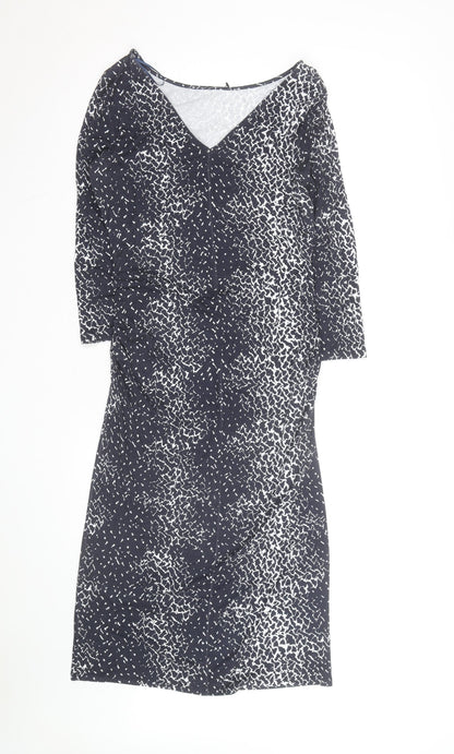 Jaeger Women's Black Geometric V-Neck Bodycon Dress Size 10